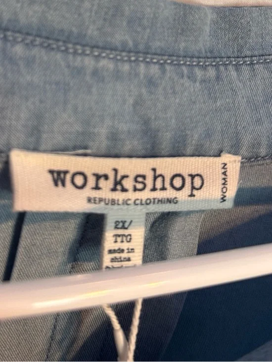 NWT Workshop Republic Clothing SOFT Light Blue Short Sleeve Button-Down Shirt - Picture 7 of 7